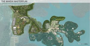 Proposed overall aerial of Mandai Reserves Singapore with the new Rainforest Park and Bird Park sections on the left